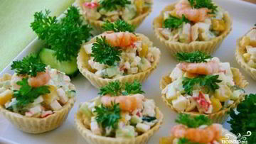 Рецепт Тарталеток с крабовыми палочками и сыром