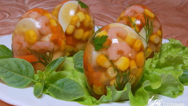 Рецепт Заливного Яйца Фаберже с креветками